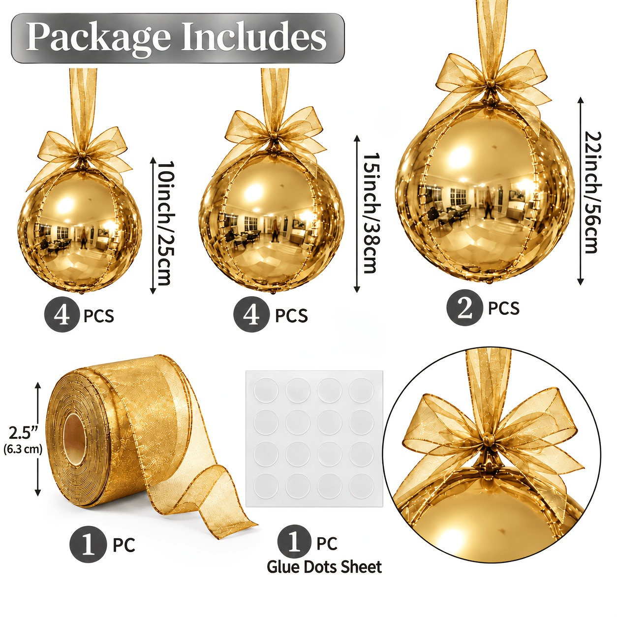 TEMU Ensemble de 12 pièces de boules décoratives suspendues en avec ruban, convient pour Noël, , décorations d'anniversaire, ballons d'anniversaire,