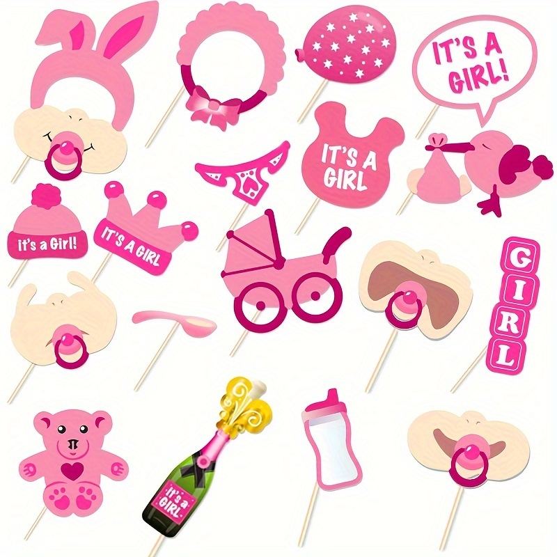 Image of 18pcs, Pink Gender Reveal Party, Birthday Party, Shower, Photo Props For Gift-, Vase Photo Decoration Insert Signs, Photo Booth Handheld Props