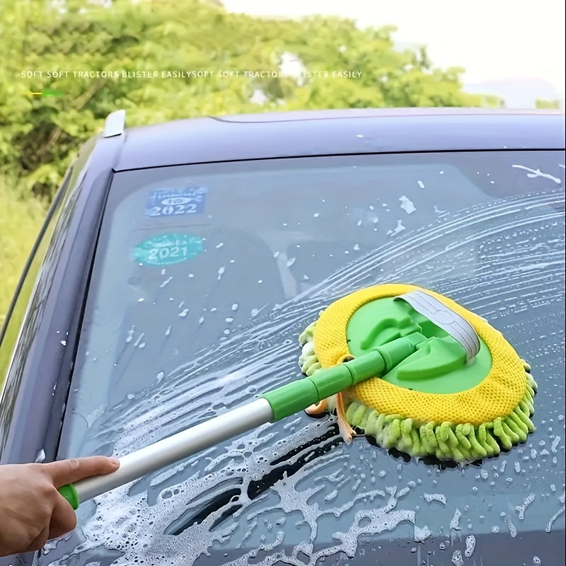 

ergonomic Design" Extendable Microfiber Car Wash Mop - Scratch-free Cleaning For Cars, Trucks & Home, Long Handle Chenille Brush, Green