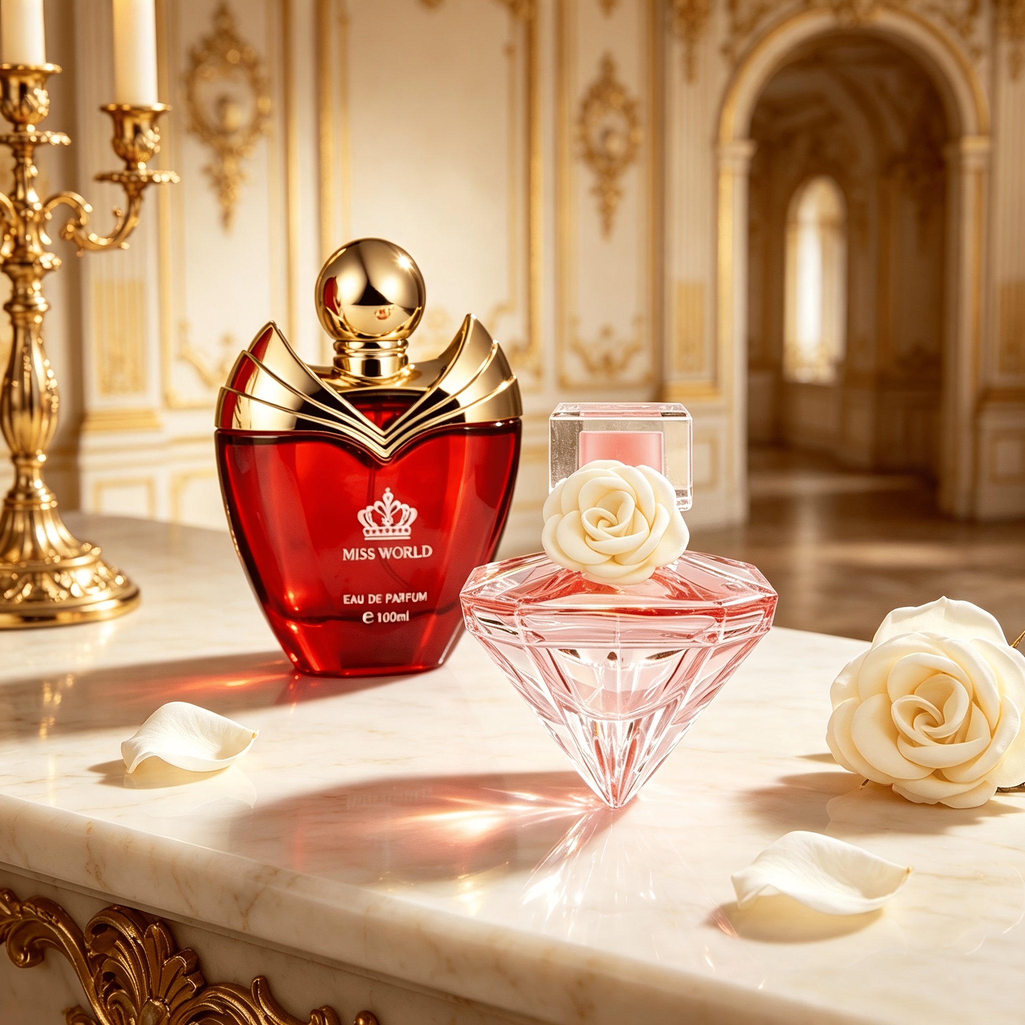 Image of Crown & Perfume Set 2pcs, Red Golden Bottle & , Long-lasting Edp Floral Fragrance, Dupe, Premium Gift Box For Women, Wedding Anniversary & Birthday Gift