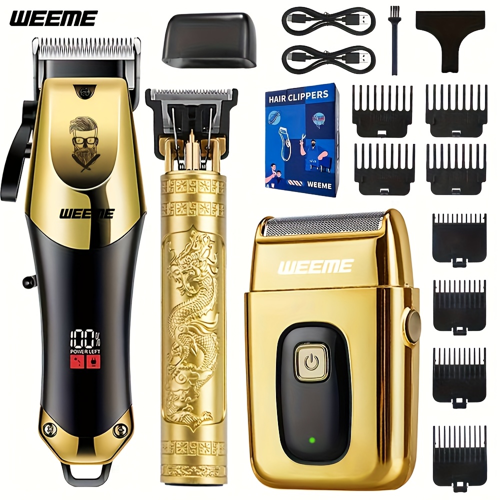 Men's Grooming Kit with USB Rechargeable Hair Clipper, Nose Trimmer, Electric Shaver, and Limit Combs – Available in 1 to 4-Piece Sets