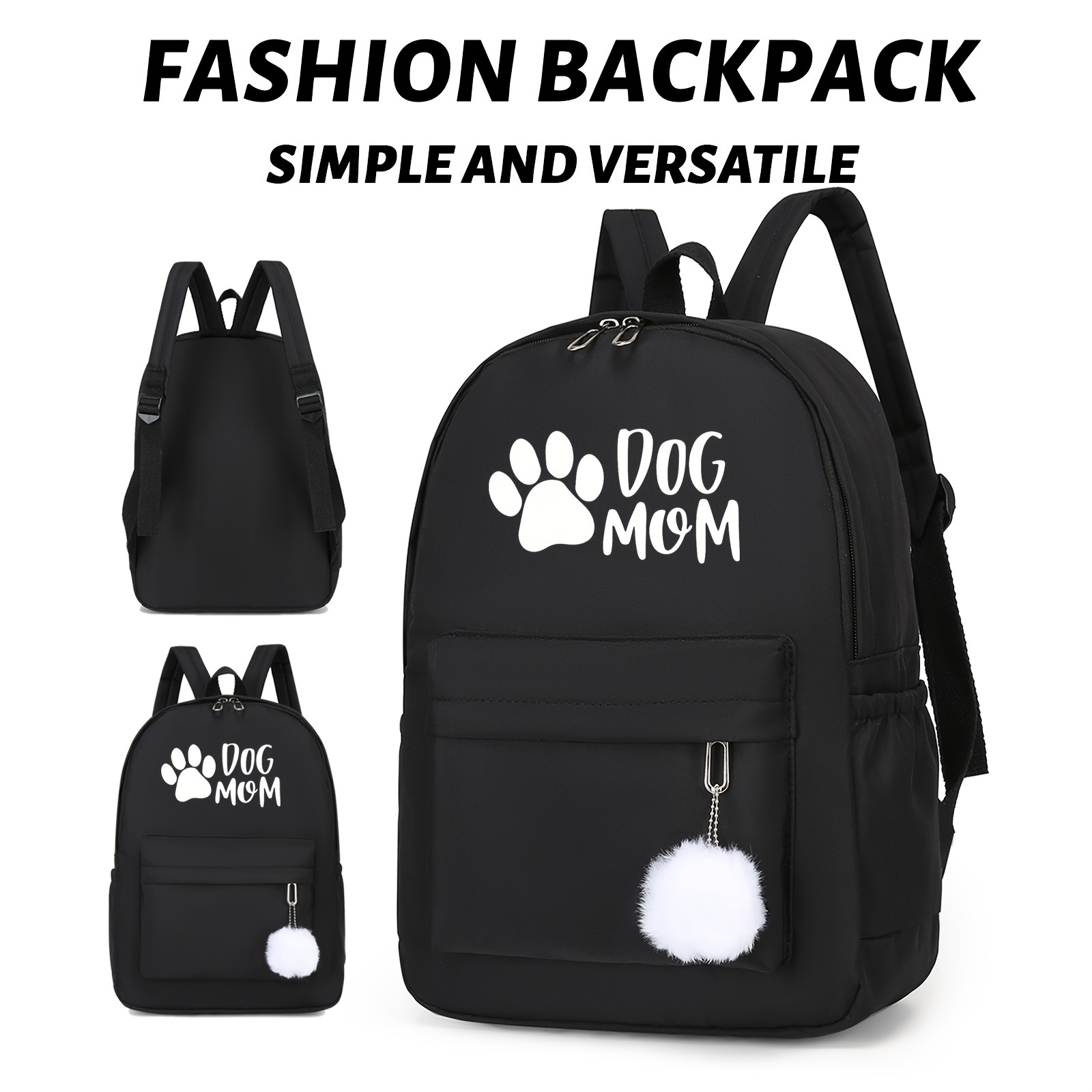 

Cute Print Backpack, Backpack With , Can Put Bottle Umbrella, Casual School Bag, Suitable For Youth Men And Women Commuting, Library And Outdoor Activities, With Cute Small Ball Pendant