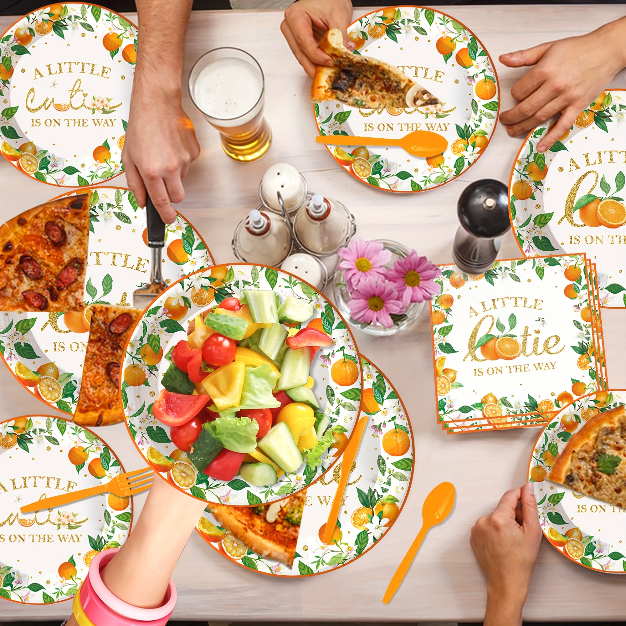 140 Pcs Little *e Baby Shower Party Tableware Set, Orange Citrus Fruit  Theme Birthday Party Decorations Plates and Napkins, A Little