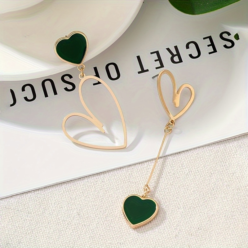 Double Heart Asymmetric Dangle Earrings Alloy Jewelry Gift