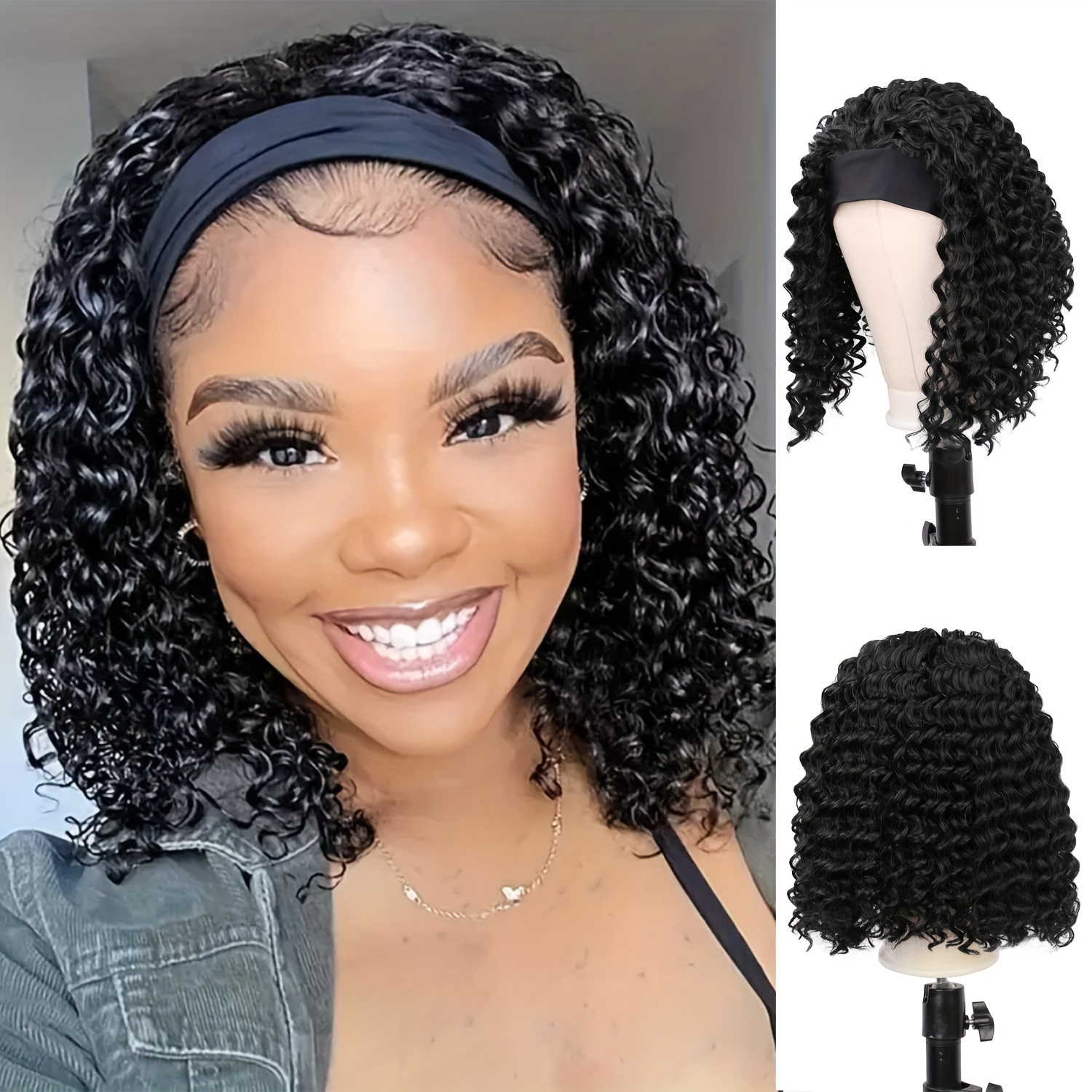 

Bellqueen Headband Wigs For Women - 14 Inch Synthetic Curly Wig, 200% Density Elegant Style, Cap, Glueless Wig With Headband, , Suitable For African Hair