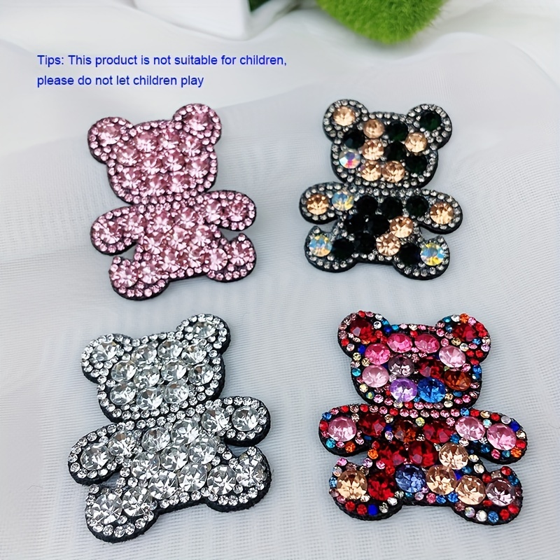 

8pcs (4 Colors Of 2) Rhinestone Bear Shape Jewelry Accessories Diy Headwear Hairpin Case Bag Clothing Decoration Material Patches