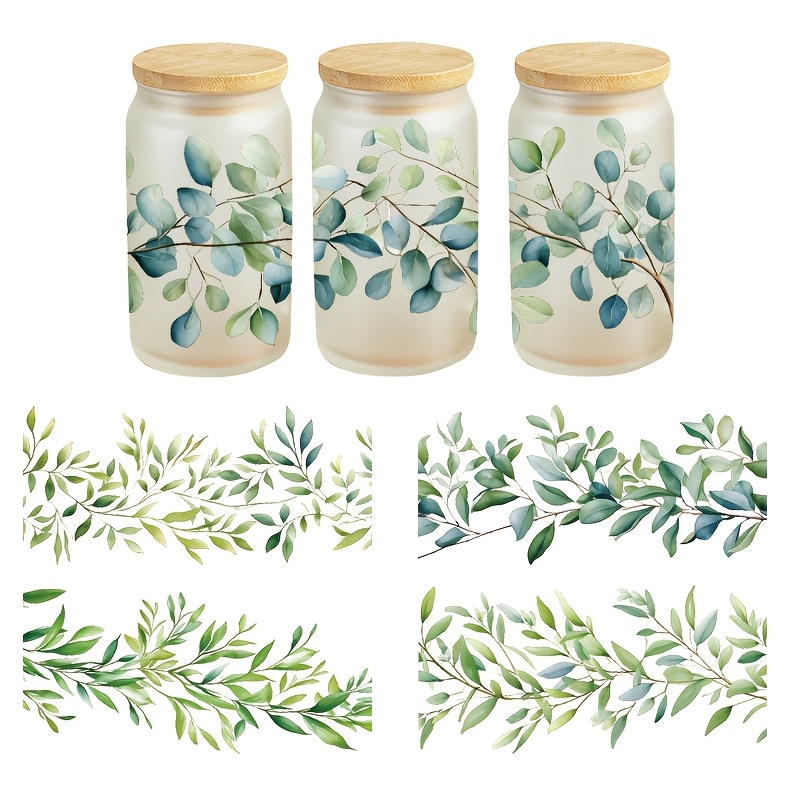 TEMU 5pcs/Set Design Foglie , , 4.33 Inches * 9.45 Inches, UV DTF Heat Transfer Sticker, Motivo Cartone Animato, Antigraffio 3D, Adesivo in Pellicola