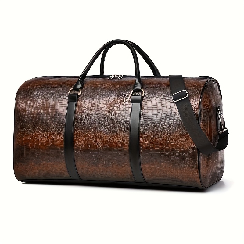 [vintage Duffel Bag] Large Capacity Vintage Crocodile Pattern Duffel Bag | Retro Versatile Vacation Tote | Black And Dark Brown Travel Luggage