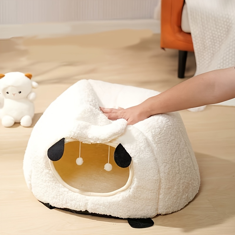 1pc winter sheep nest series closed cat nest soft polyester warm thickened pet bed with detachable cover round design for cats and dogs pet supplies cozy pet bed detachable cover nest Product details 5