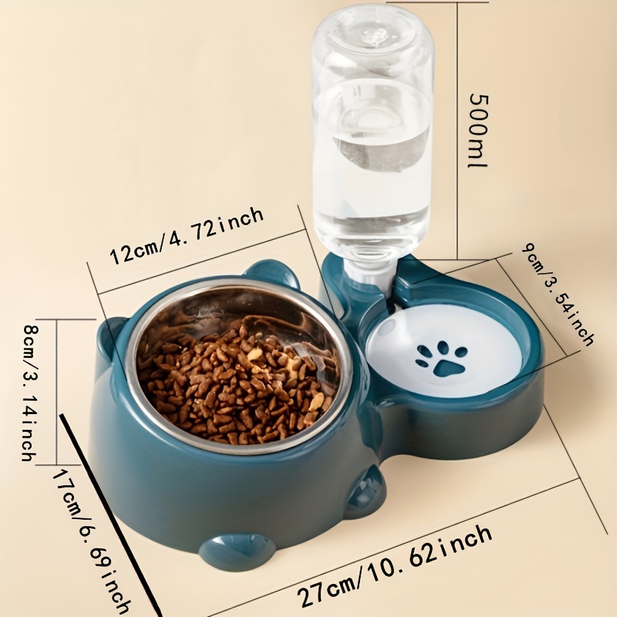 2-In-1 Automatic Pet Feeder And Water Dispenser, Elevated Tilted Stainless Steel Dog Cat Feeding Bowl, Protect Pet Cervical Spine - Safe Drinking And Eating, Without Battery