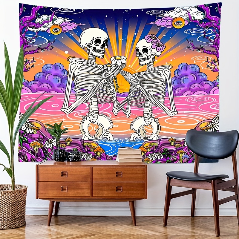 Mushroom Skull Tapestry Skeleton Floral Tapestries Flower - Temu