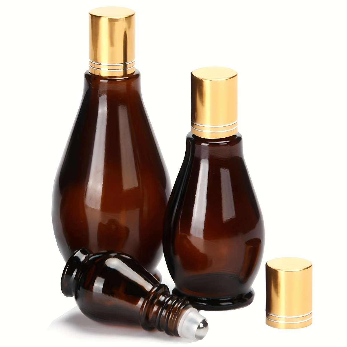 

1pc Amber Glass Bottle, Roller Bottle With Stainless Steel Rolling Ball And Golden Lid, Empty Liquid Container Jar (10ml 20ml 30ml)