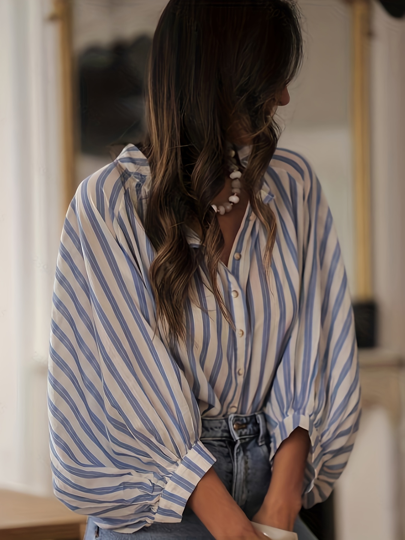 camisa elegante larga rayas blancas mujer blusa Temu Ecuador