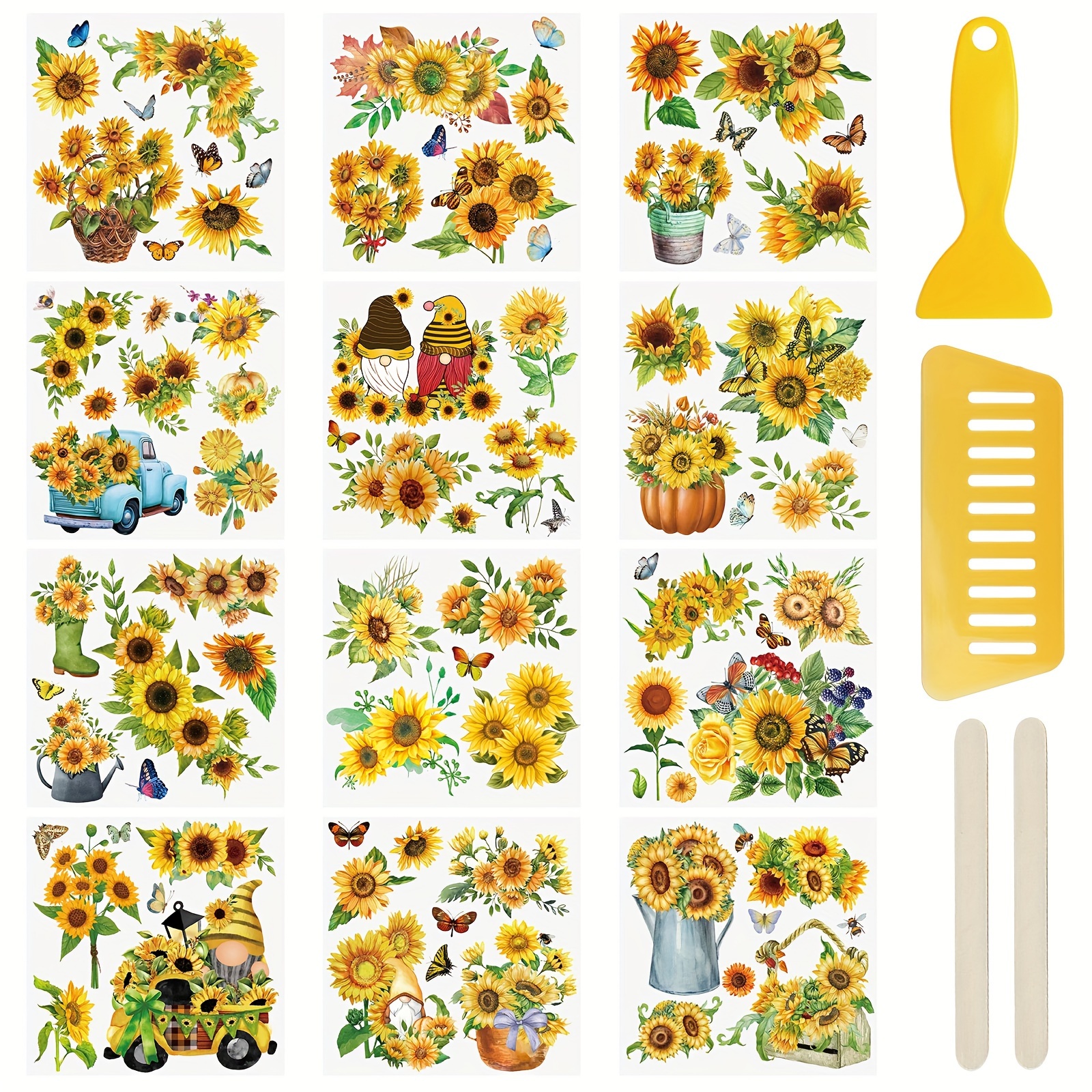 

12 Sheets Rub On Transfer Stickers Sunflower Waterproof Transfers Decals Journal Album Stickers Furniture Craft Transfers Decals For Diy Craft Scrapbooking