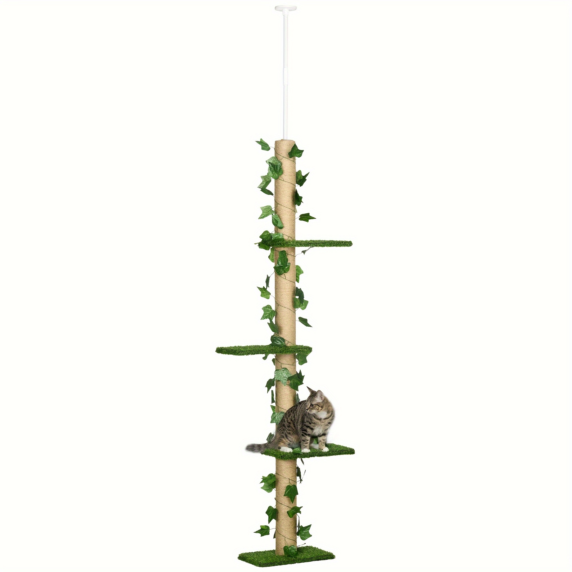   floor to ceiling cat tree 79 5 95 3 4 tier tall cat tower with scratching post perches leaves anti slip kit multi layer cat activity centre for indoor cats green