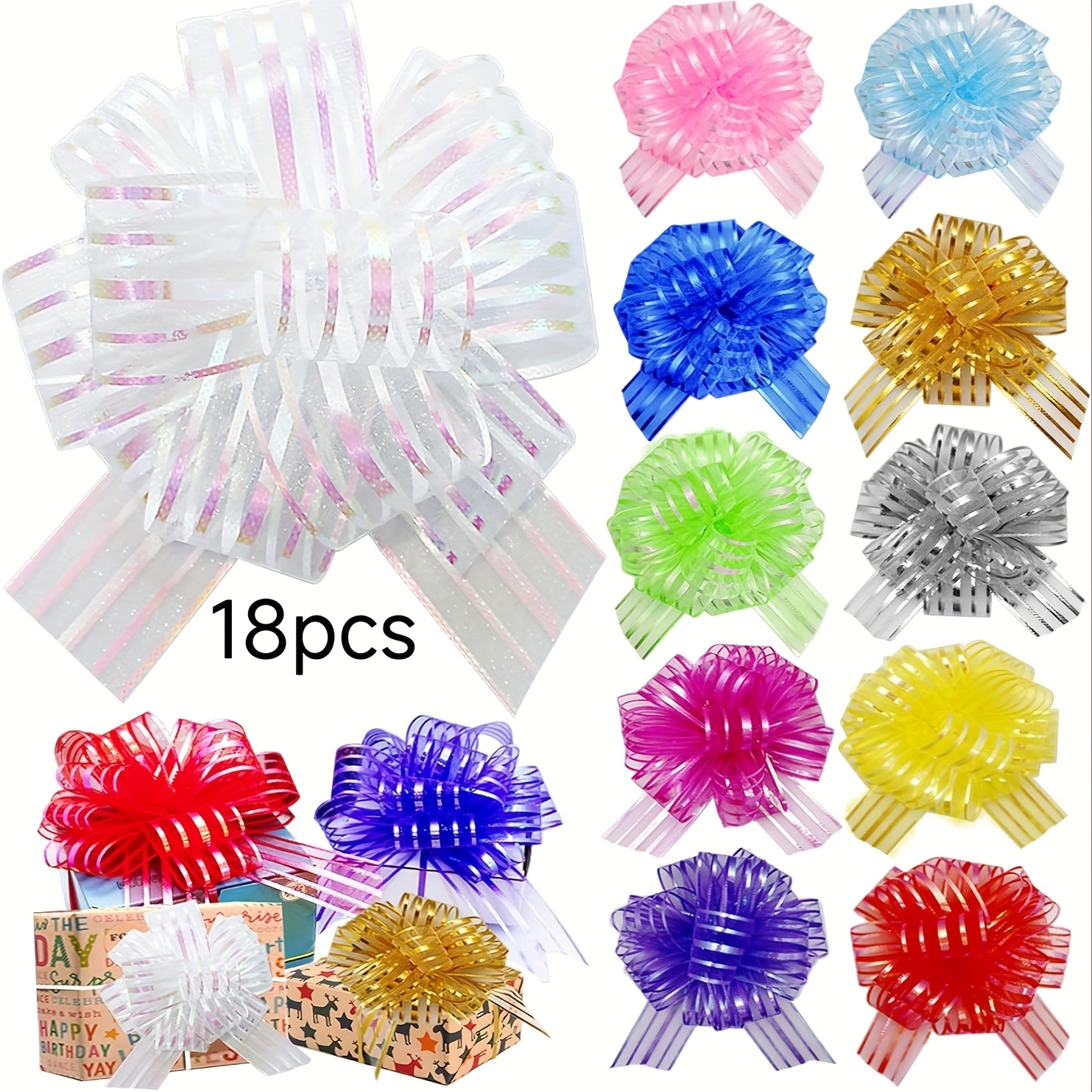 E-shop 18-Farben Gemischte Plastikschleifenbänder - Breit 12cm+, Verschiedene Leuchtende Farben für Hochzeitsdekoration, Partyzubehör und