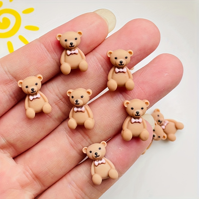 

20 Pcs New Cute Mini Kawaii Cartoon Bow Tie Bears Resin Decals For Scrapbooking, Diy, Nail Art, Wedding Hair Clips - Coffee Brown, Animal Theme