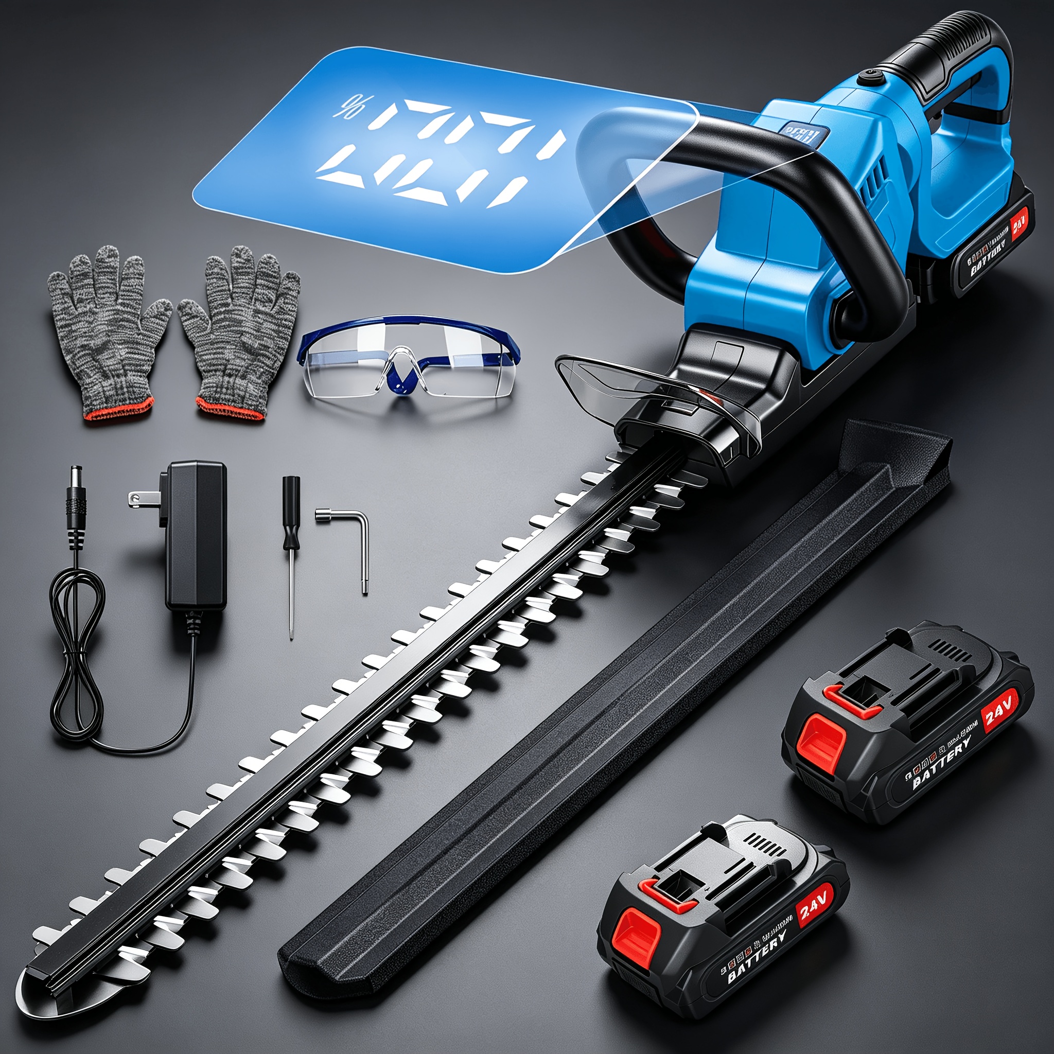 TEMU 24-inch Cordless Hedge Trimmer, Brushless Motor 31000rpm, For Makita Battery Compatible, 2x Batteries With Power Indicator, Built-in Safety Lock