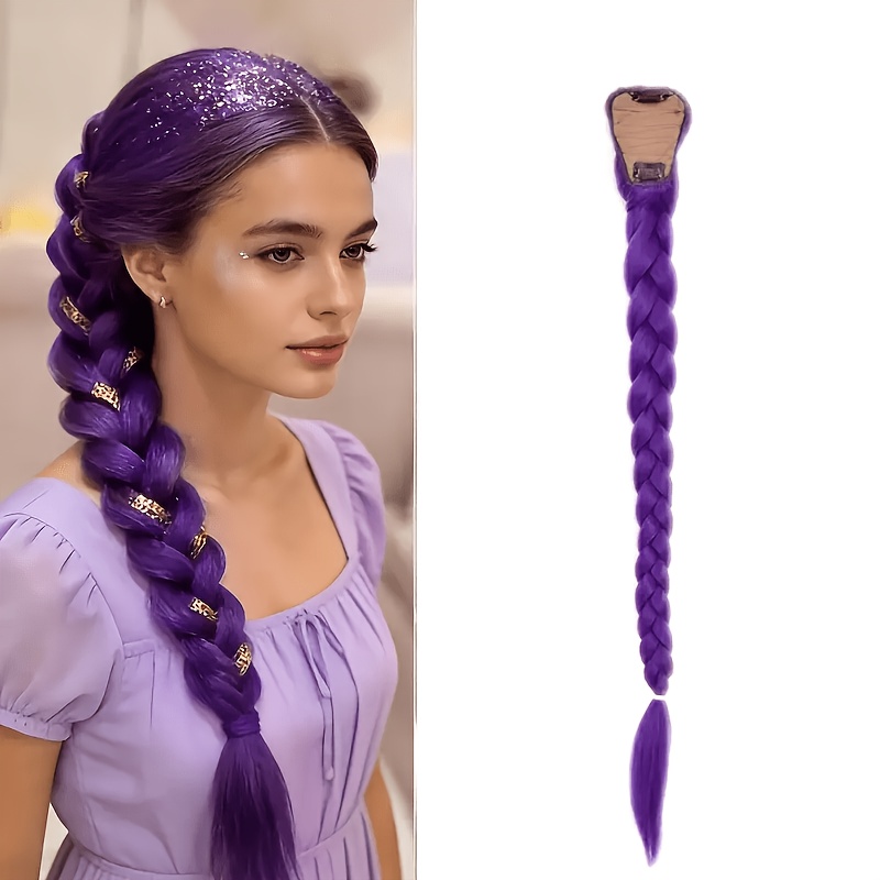 TEMU An Purple Long Hair Fishtail Braid Hairpin Ponytail Synthetic Wig | High Temperature Fiber, Curly Waves, Suitable For Adult Women, K-pop,