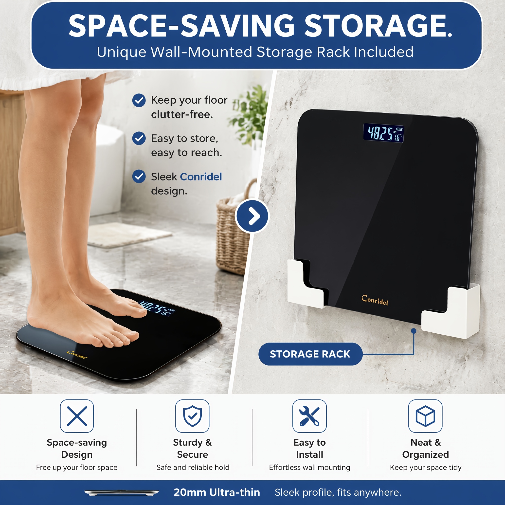 TEMU Conirdel Digital Weight Scale, High-precision Bathroom Scale, Storage Rack, Digital Display Function, Weight Scale, Bathroom Scale, Body Scale,