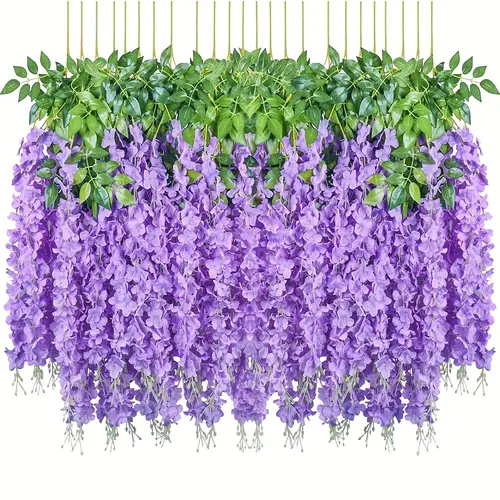 24 pack wisteria flowers 3 6 feet piece wisteria vine hanging floral decoration for indoor outdoor wedding arch birthday party garden balcony purple