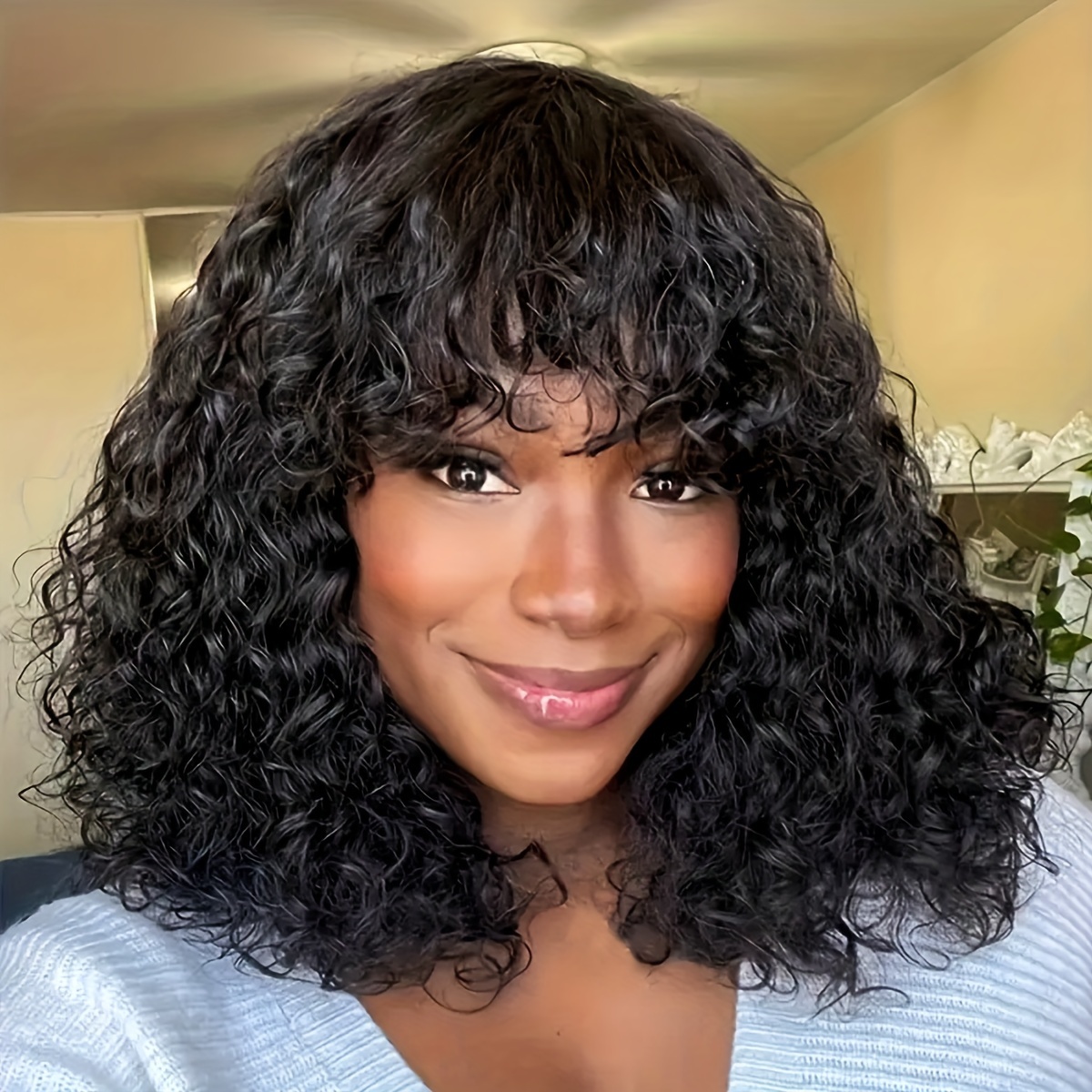 

Short Curly Bob Wigs Water Wave Wig With Bangs For Women Wigs Kinky Curly Machine Made Wig Synthetic