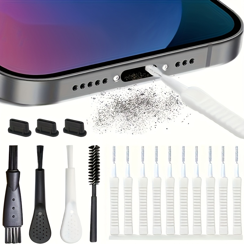 E-shop 17-teiliges USB-C Staubschutz- Reinigungsset, geeignet für technische Geräte — inklusive Anschlussabdeckungen, Tastaturbürste
