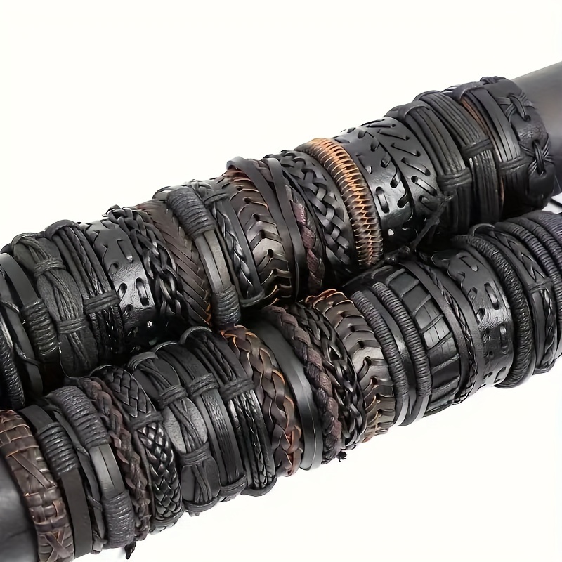 TEMU A Set Of Ten Or Men's And Women's Bracelets, Assorted. Christmas, Thanksgiving, New Year's Gift. Fashionable Vintage-style Black And Brown Alloy