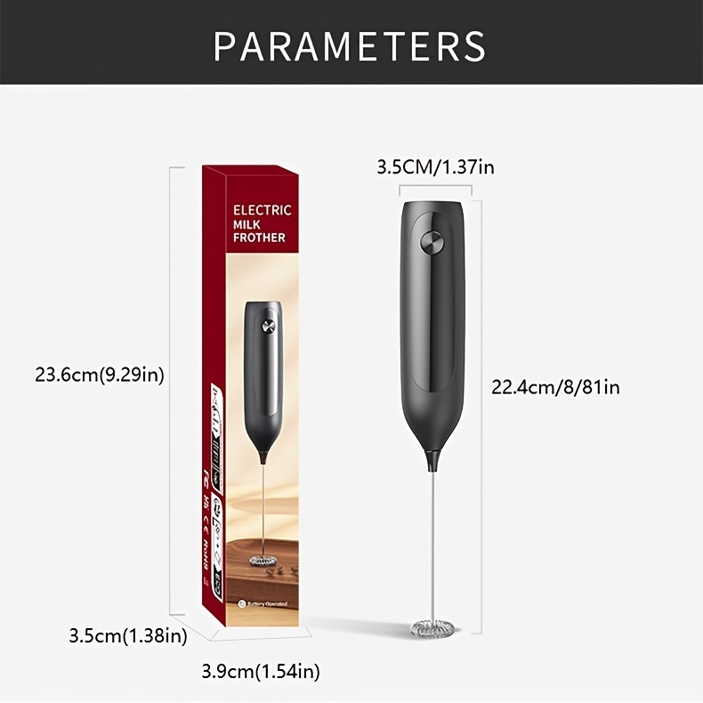 electric milk frother handheld coffee frother manual foam maker metal plastic construction requires 2 aa batteries not included dry battery powered kitchen gadget details 10