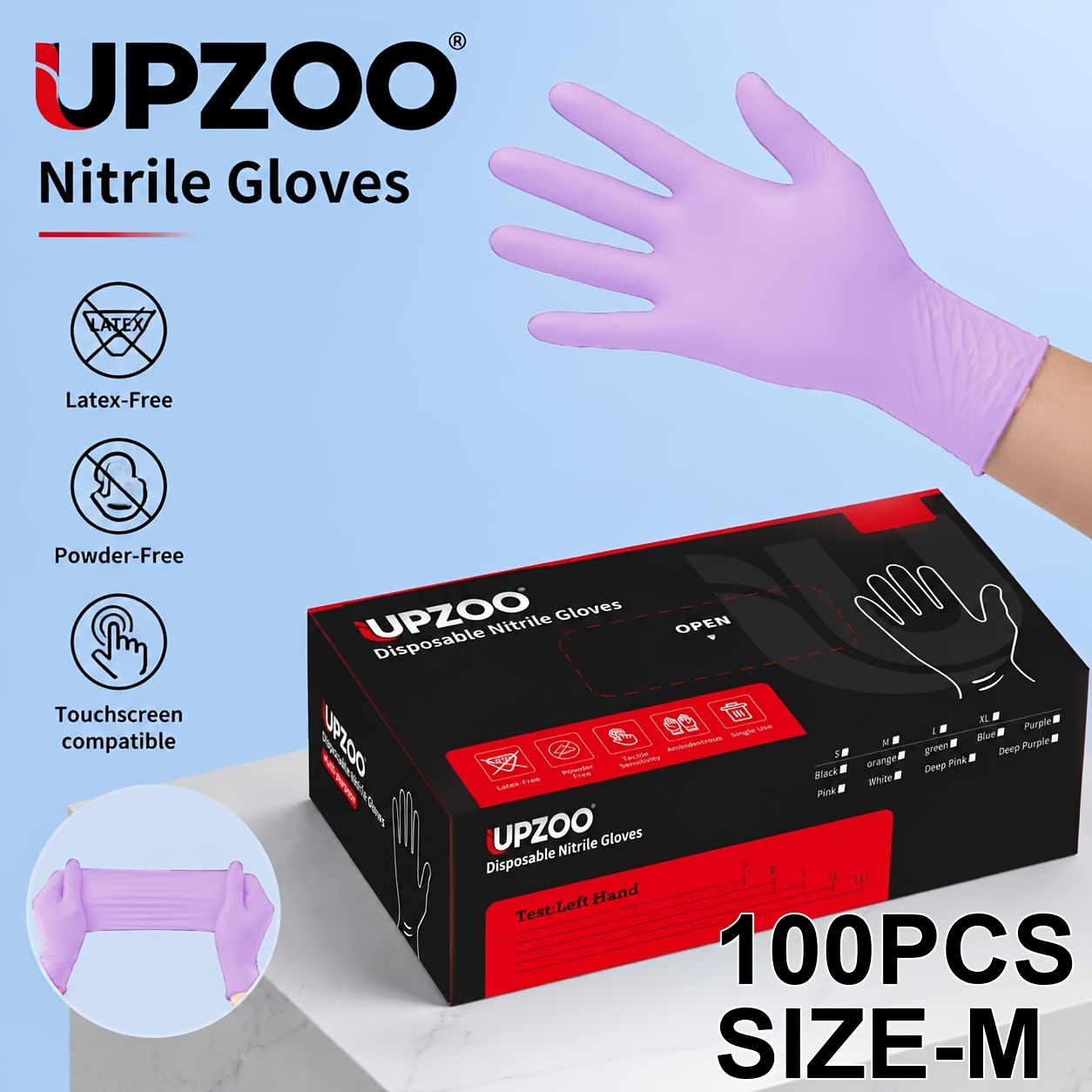 TEMU Upzoo-light Purple Disposable Nitrile Gloves, 100pcs Per Box, Waterproof, Non-slip And Highly Elastic, Suitable For Painting, Dishwashing, Car
