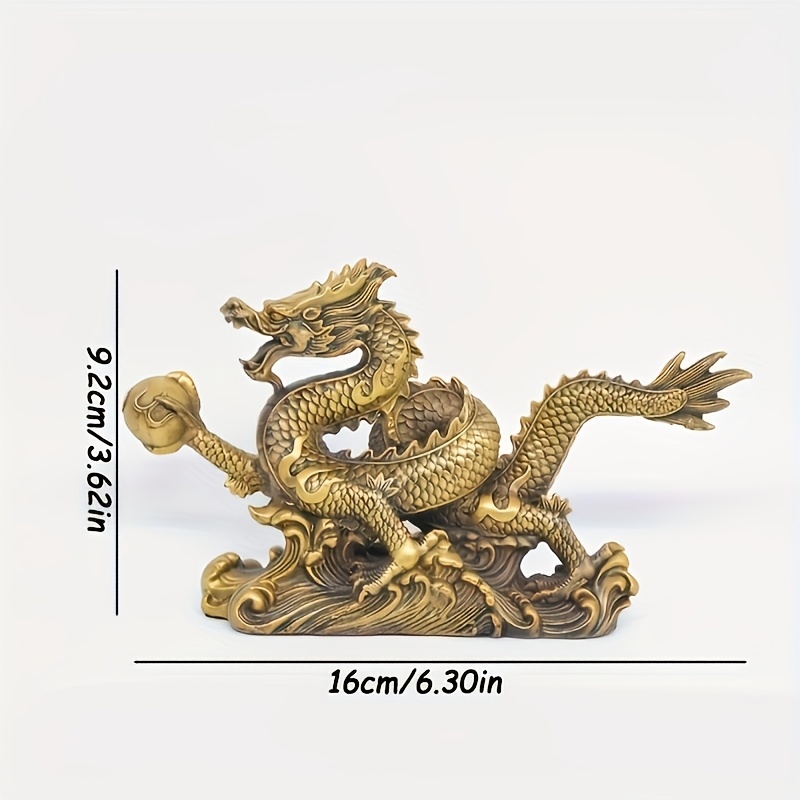 Image of 1pc Statue Ornament & Collectible Figurines Dragon Figurines Golden Chinese Dragon Statue, Small Brass Ornaments For Home Office, New Year Decor, For Home Crafts Office Desktop Decoration