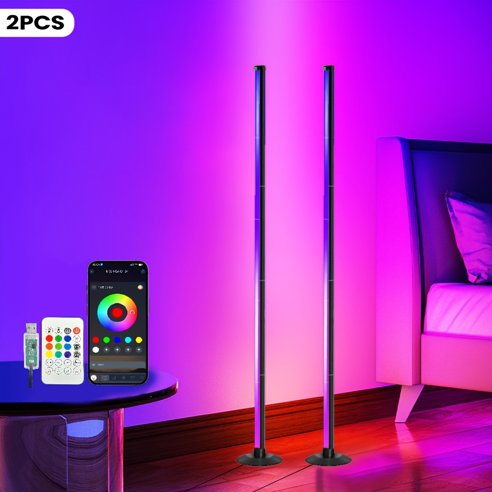 1 2pcs smart led floor lamp rgbicb mood ambient light modern minimalist style backlight     home office lighting bedside decor gaming study decoration holiday birthday gift halloween christmas decor