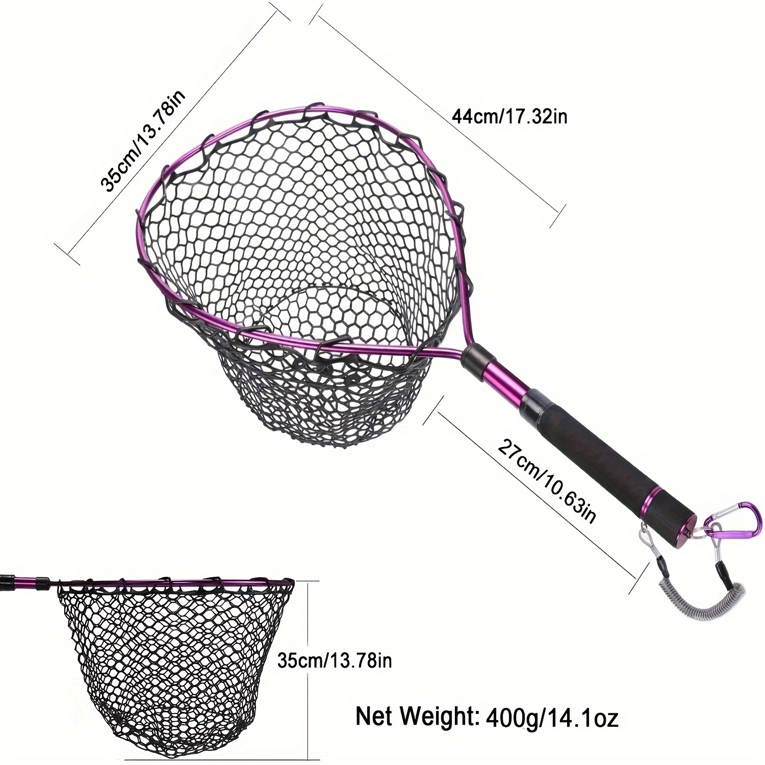 1pc 35.0cm Magnetic Landing Net, Catch And Release Net, Aluminum Frame,  Corrosion Resistance Fishing Landing Net For Trout Bass