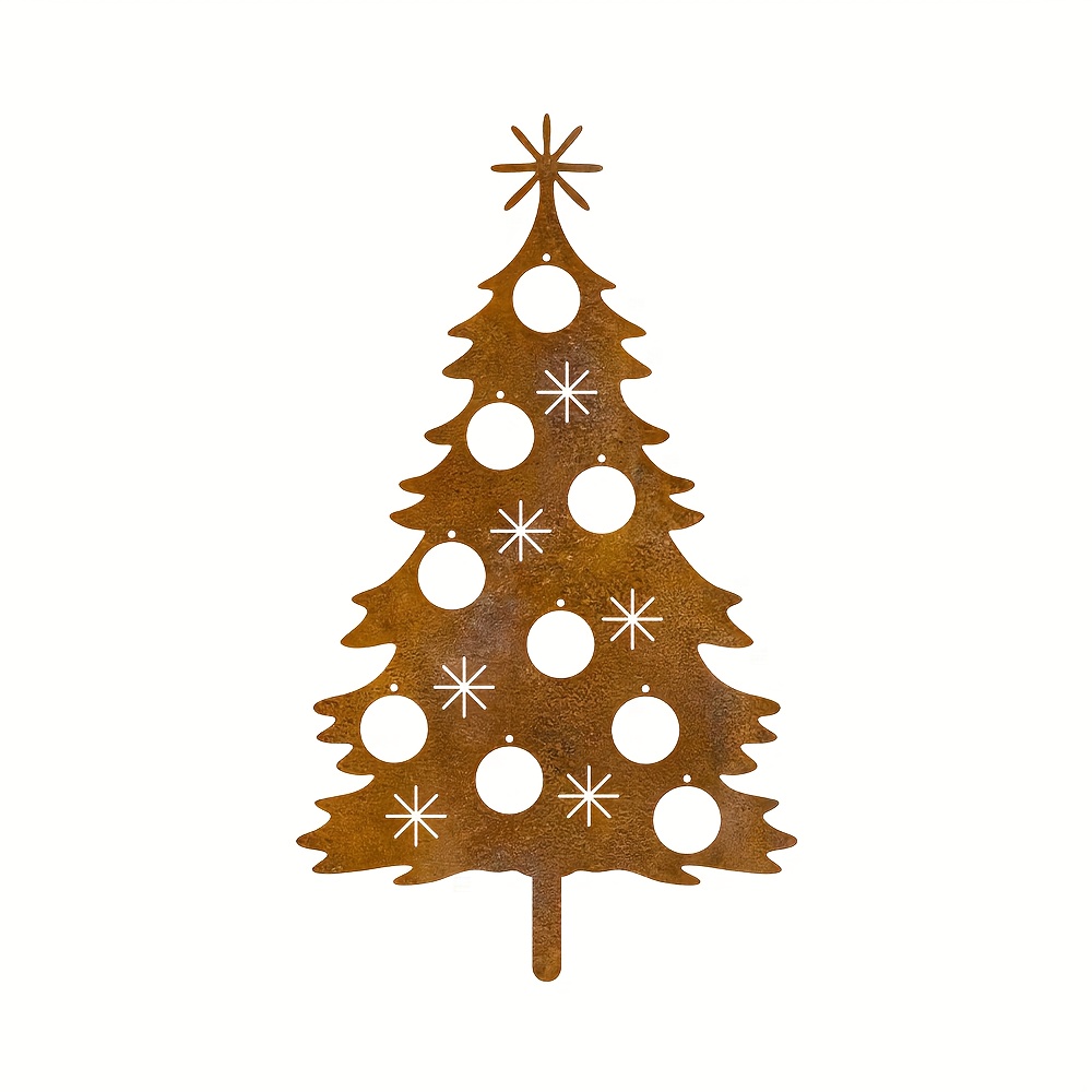 [2d Flat] Rustic Style Christmas Tree Snowflake Garden Stakes, 1pc Rusted Metal Outdoor Decoration, Merry Xmas Yard Lawn/patio Porch Flower Bed Fence Ornament