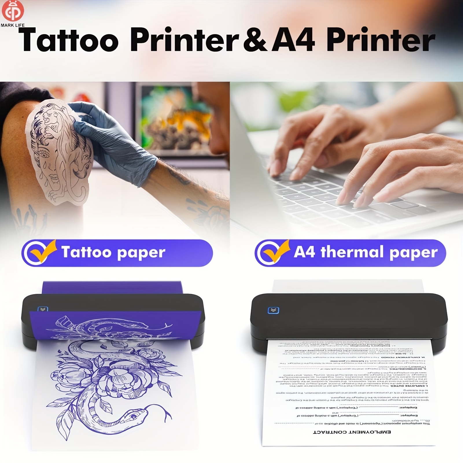 

Tattoo Stencil Printer, Portable A4 Printers, Wireless For Travel, Wireless Thermal Printer, Rechargeable, Compatible With Smart Phone, Laptop, Inkless Mobile Printer For Travel, Office, Home