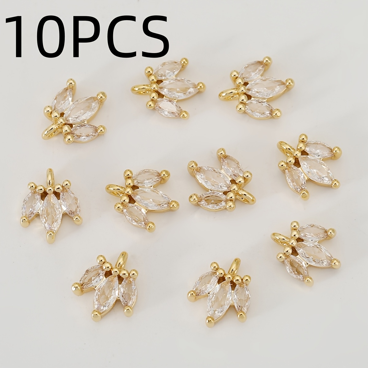 Image of 10pcs, European And - Copper With Inlay - Exquisite Three-petal Flower - Unisex Fashion Pendant Diy, Suitable For Hanging On Necklaces, Earrings, Chain Pendants, Charms, And Bracelets