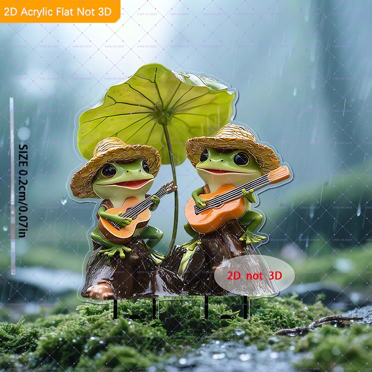 TEMU 2d Flat - 【2d Flat】 2d Flat Design, 2 Musical Frogs Playing Guitar, Acrylic Garden Stake - Flower Pots, Lawn Outdoor Decoration, And Holiday