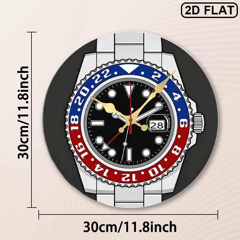TEMU Forjn Luxury Gmt Wristwatch-themed Silent Quartz Wall Clock - Translucent Acrylic Round Clock With Suitable For Bedroom, Kitchen, Office Decor,