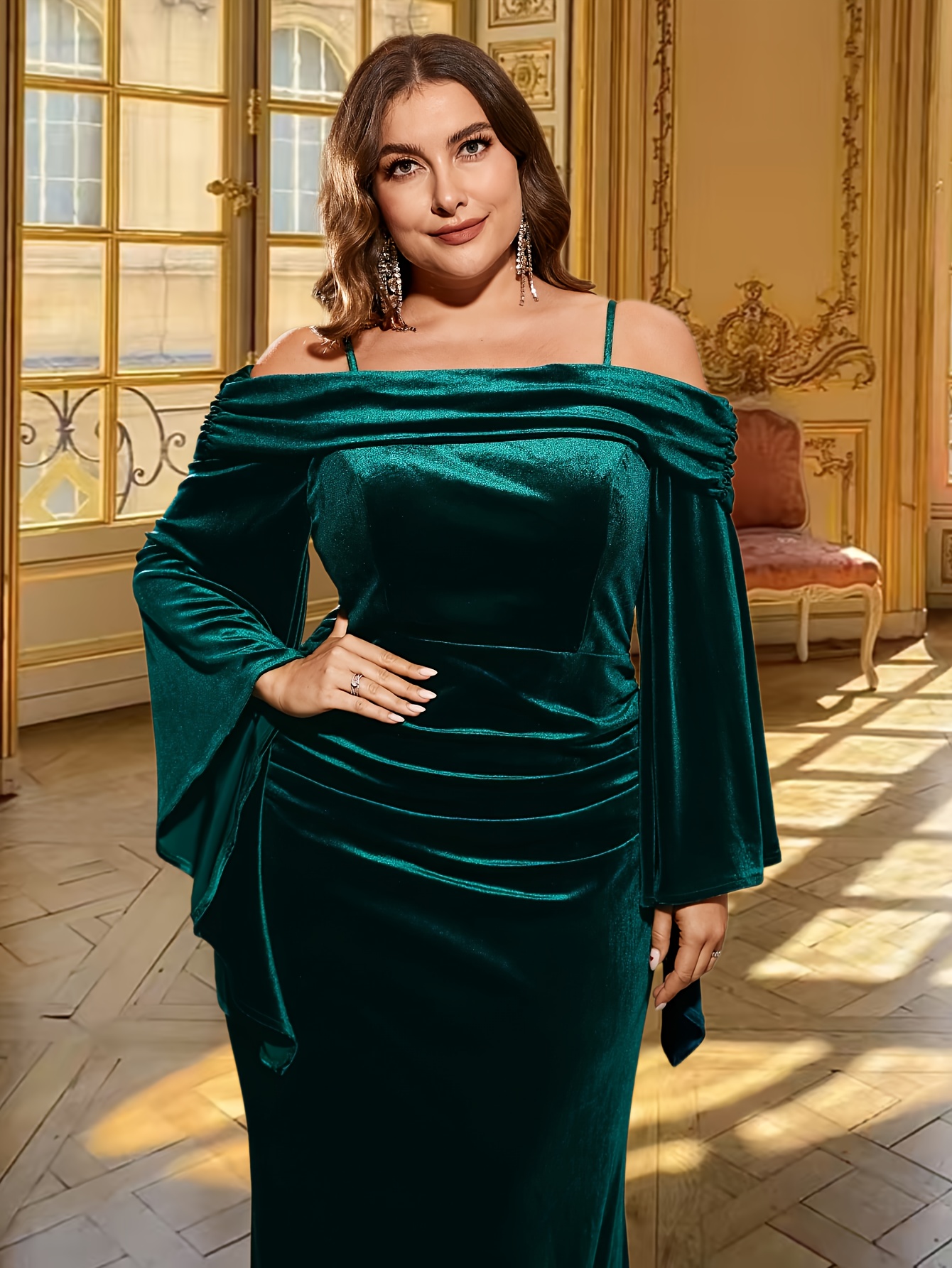 plus size plus size plus size shoulder ruched evening gown - Temu United  Arab Emirates