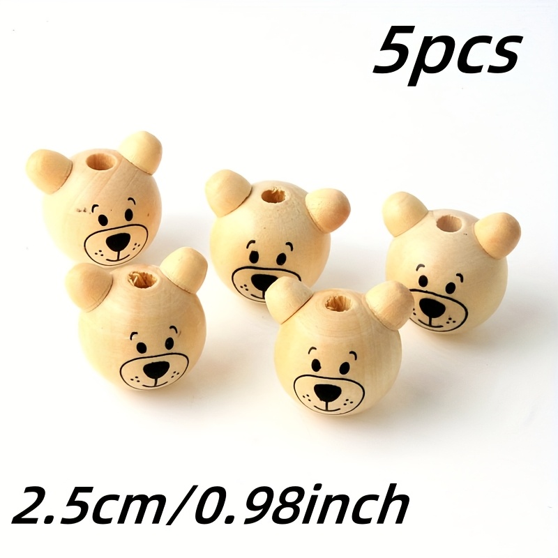 Image of 25mm 5pcs Cute 3d Bear Head Wooden Beads For Handmade Decoration Handbag Pendant Material Making Bracelet Anklet Earring Jewelry Craft