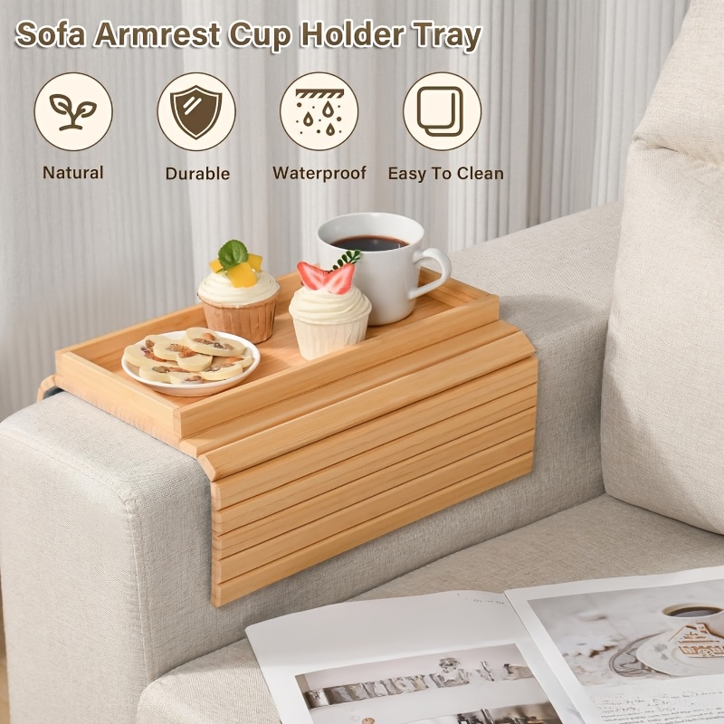 A convenient sofa cup holder. The sofa armrest tray is foldable and can hold drinks, mobile phones, remote controls, and store snacks. details 0