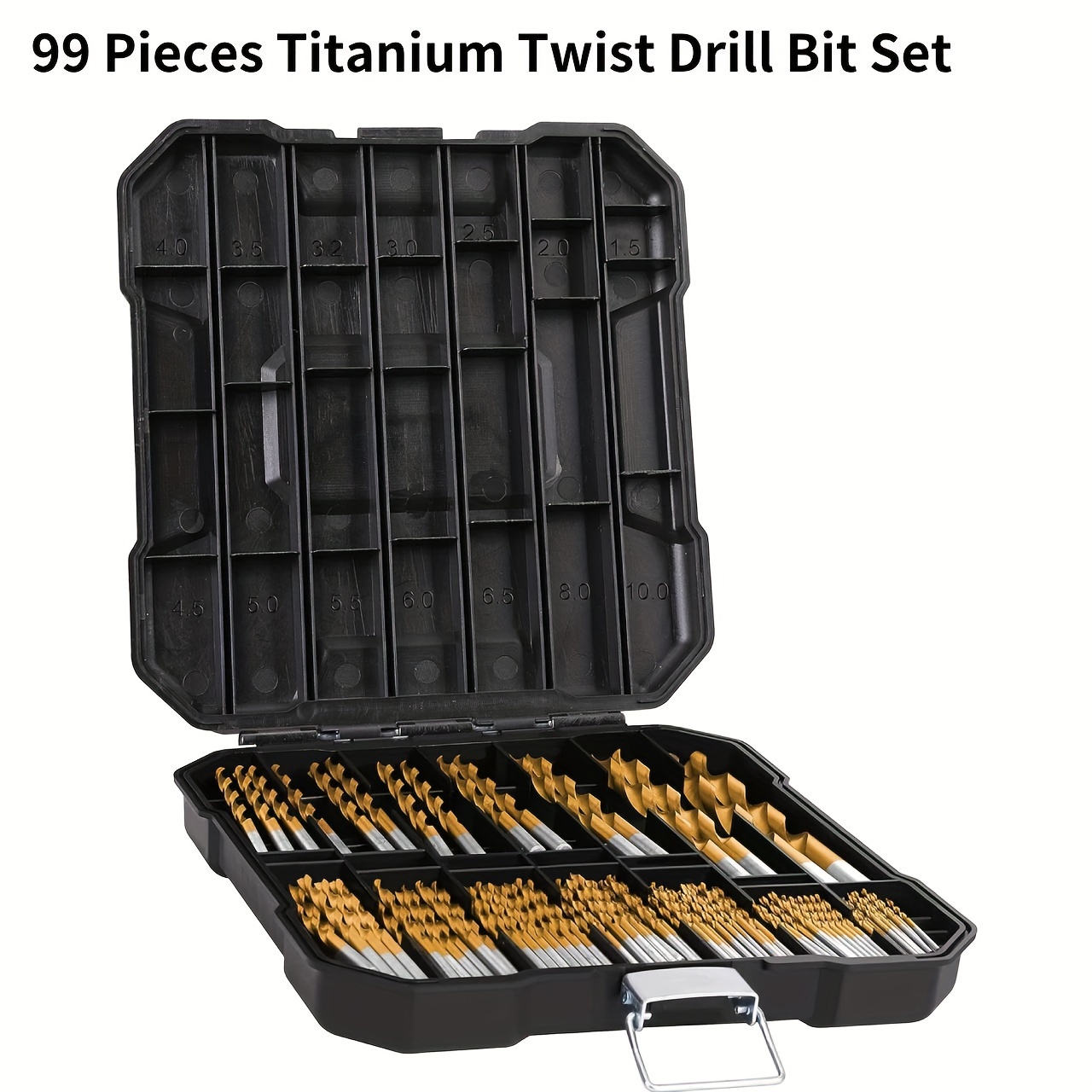 

99/230pcs Drill Bit Set, 135° Tip Titanium Coated High , Twist For Iron, Aluminum Alloy, Copper, Wood, Plastic, With Storage Case 1/16"-3/8