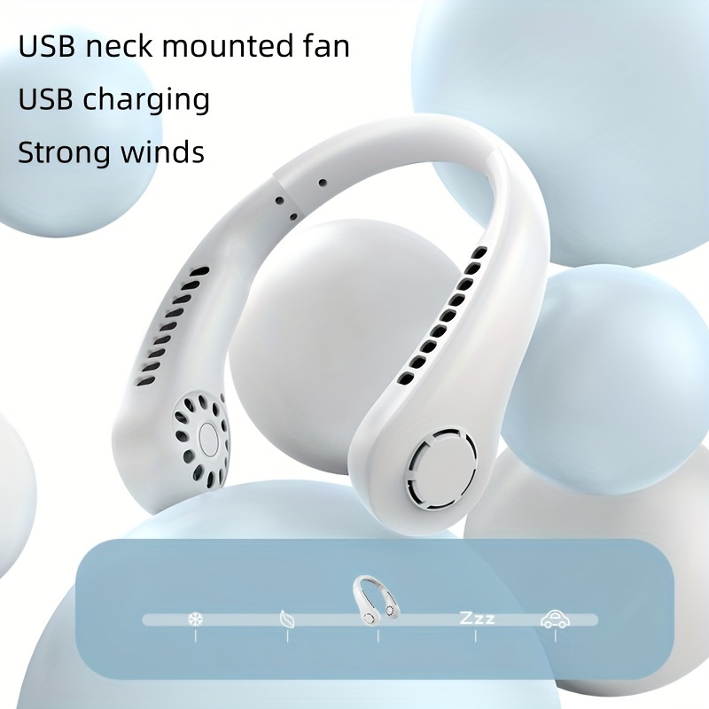 1pc usb leafless neck hanging fan for student dormitories small rechargeable desktop on bed silent electric fan for wearing small fan for bed bedroom indoor and outdoor sports details 2