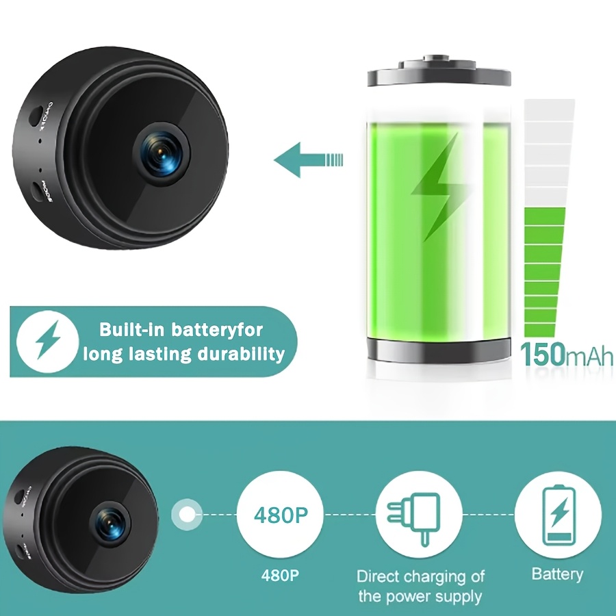 Teruhal A9 Wireless Surveillance Camera with Mobile App - Smart Home Security Camera, Remote Viewing, Motion Detection, Night Vision, Battery-Powered (Rechargeable), Cloud Storage Compatible, Easy Setup For Home, Office, Pet Monitoring - Compatible