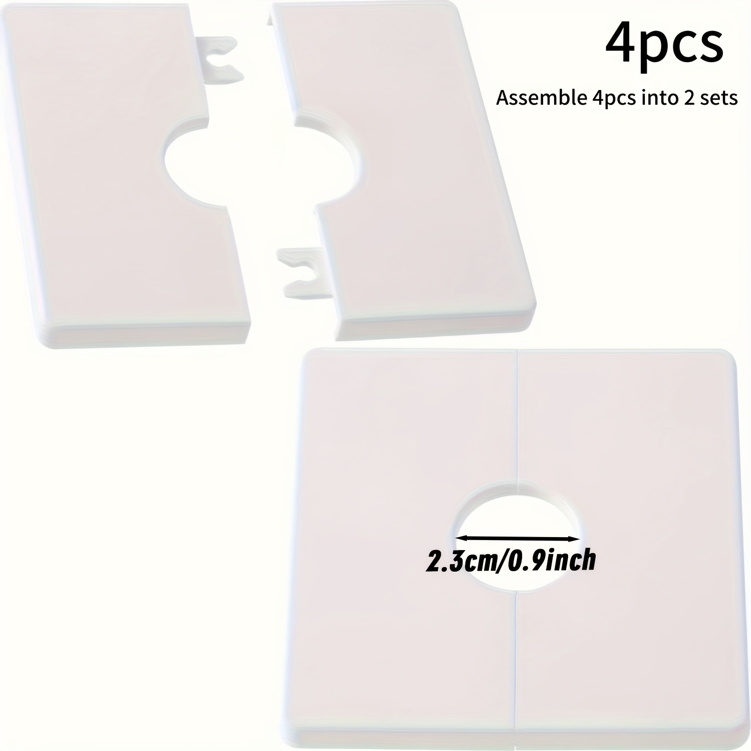 E-shop 4er-Set Weiße ABS-Kunststoff Dekorative Wandspaltflansch, 0.51 Zoll/0.9 Zoll/1.33 Zoll Selbstklebende Quadratische Rohrabdeckung - Klassischer