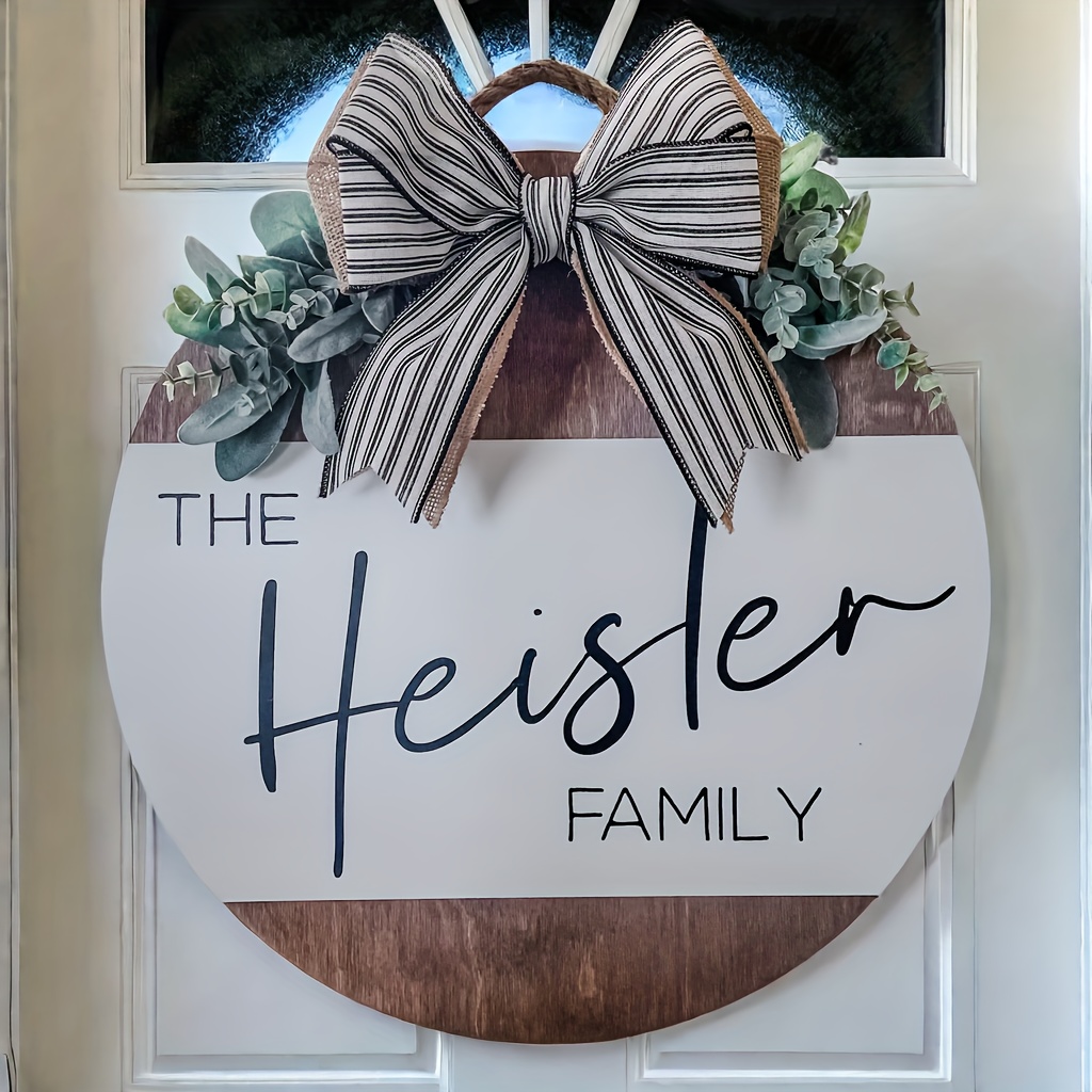 

Custom Family Name Door Wreath - Wooden Hanging Decor For Home, Perfect Housewarming Gift Front Door Hanging Decor