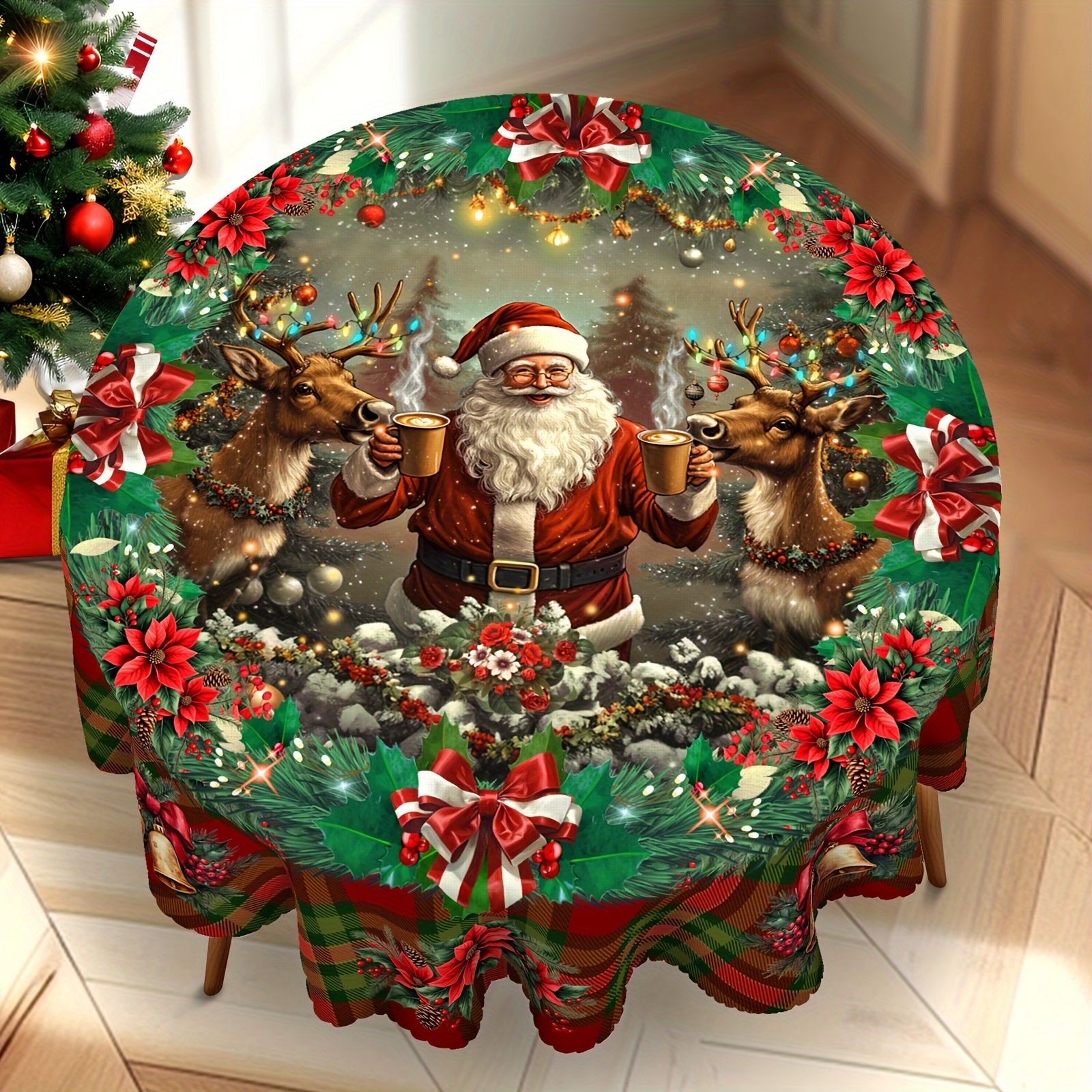 

1pc, Christmas Tablecloth And , Polyester Table , 4 , Embossed , Round & Rectangle, Christmas , , For