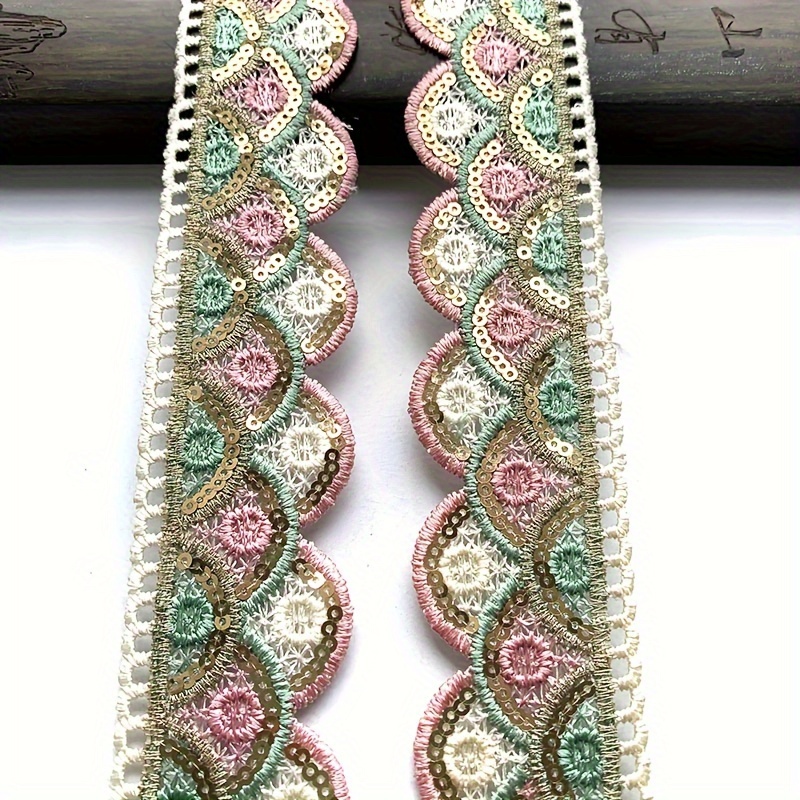 

2 Meters/pack Scarlet Embroidery Lace Trim With Pink And Green Floral Design