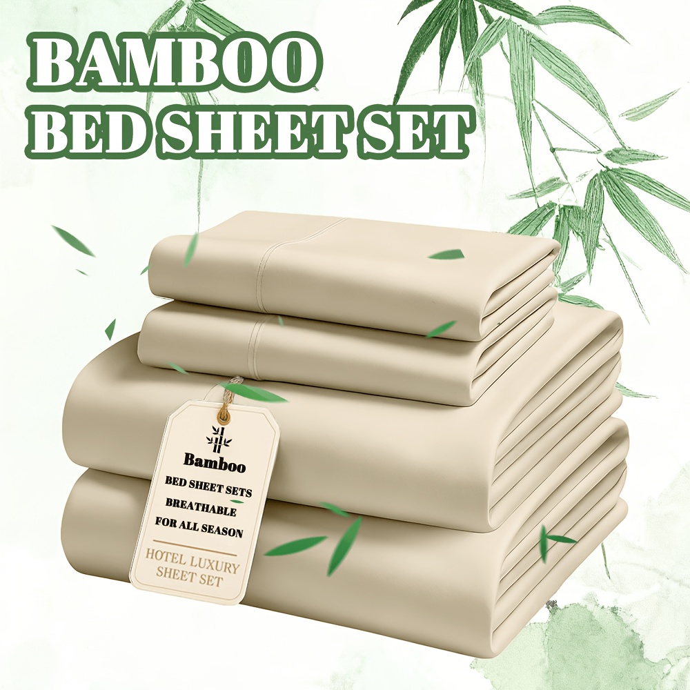 TEMU Bamboo Bed Sheet Sets- 3/4pcs Cooling Sheets, Extra Deep Pocket, Ideal For Summer People, Ultra Breathable, Luxury Sets, Premium , For Bedroom,