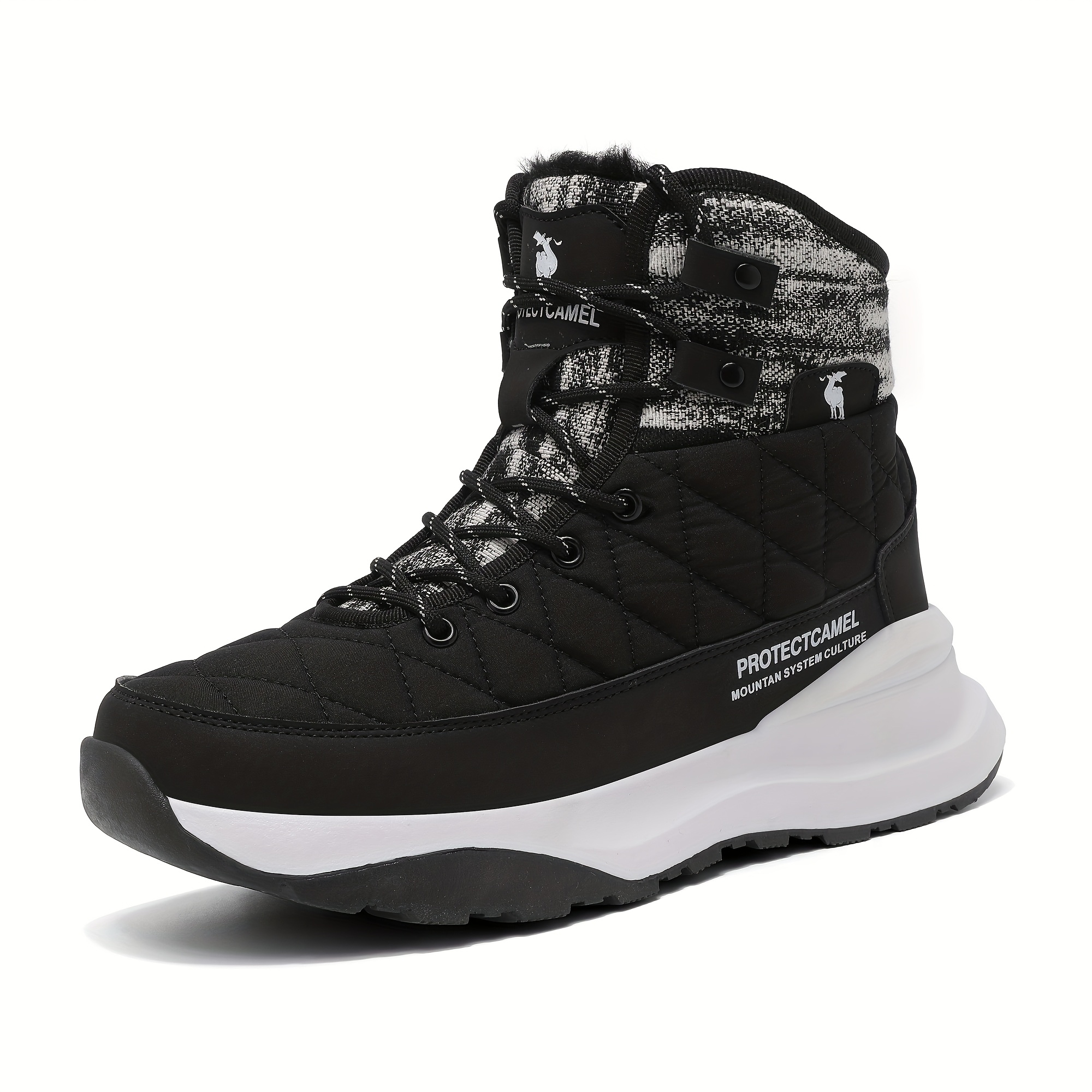 TEMU Men's High- Boots - Thickened Fleece-lined, Non-slip Tpr Sole, Warm & Durable For Hiking, Outdoor & Casual Wear - With Accents, Hiking Boots,